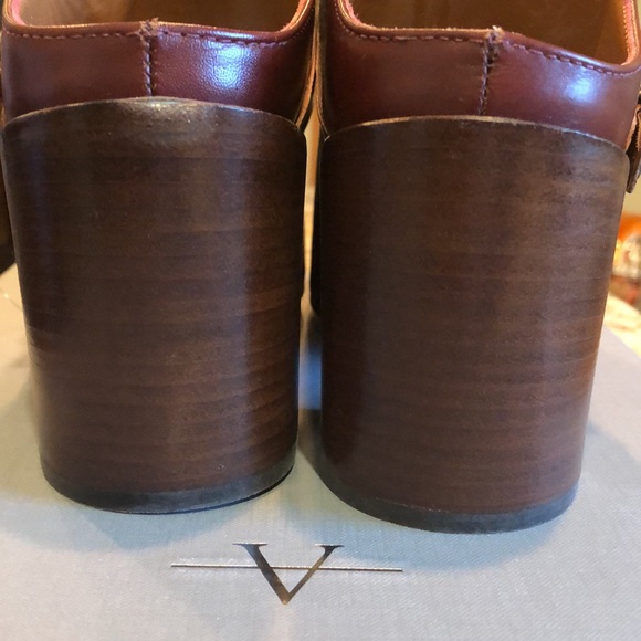 NWT Aquatalia burgundy mules with buckles & approximately 3 1/2” wood block heel - Picture 4 of 5